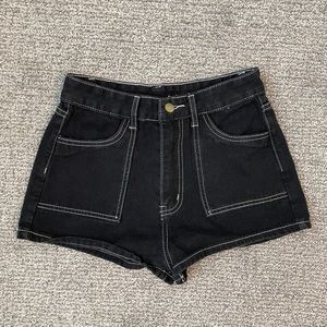 Black denim shorts